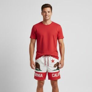 CARBON‎ California Flag Swim~Board Shorts Men's 34 Side Pocket Unlined